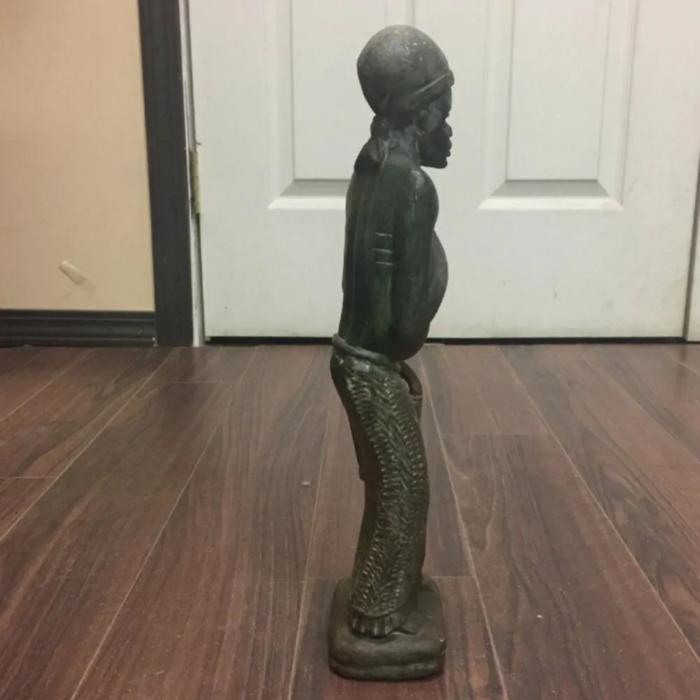 Vintage Stone Sculpture African Woman with Basket Statue Figure 14.5" - Picture 7 of 10